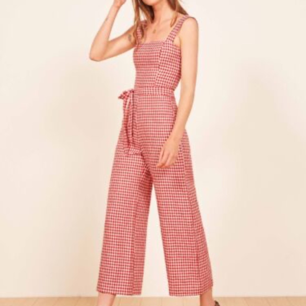 Reformation Red Birch Jumpsuit, May check, Square Neck - XS/US 2